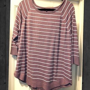 Pink Clover purple & white striped 3/4 sleeve sweater